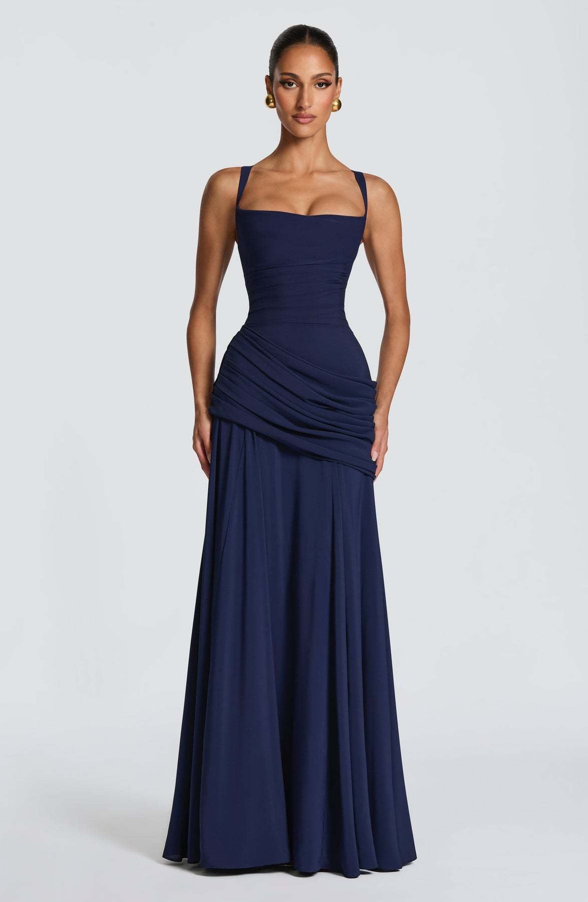 Elegant Square Neck Pleated Maxi Dress