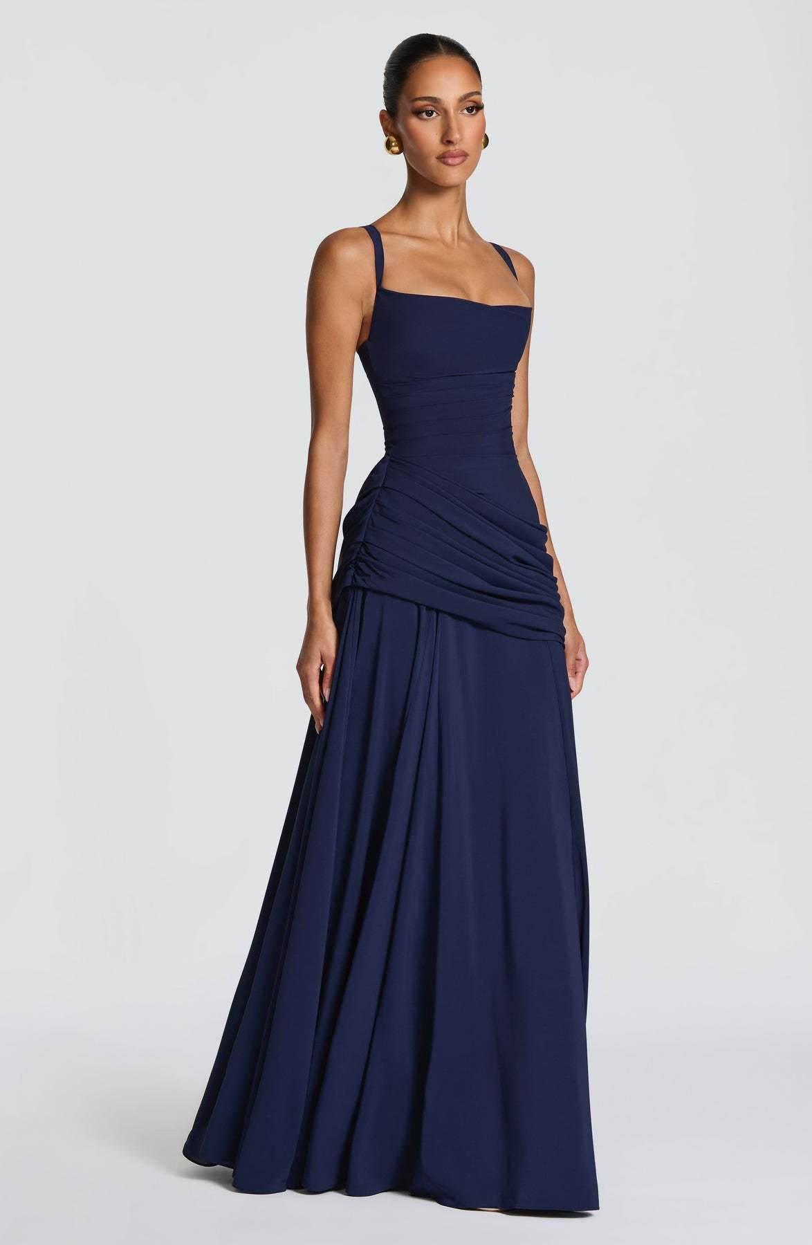 Elegant Square Neck Pleated Maxi Dress