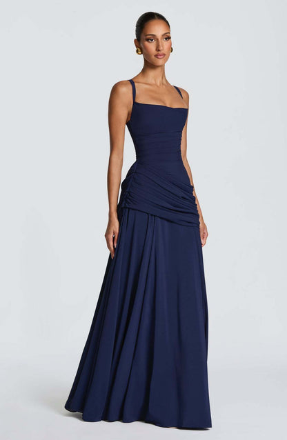 Elegant Square Neck Pleated Maxi Dress