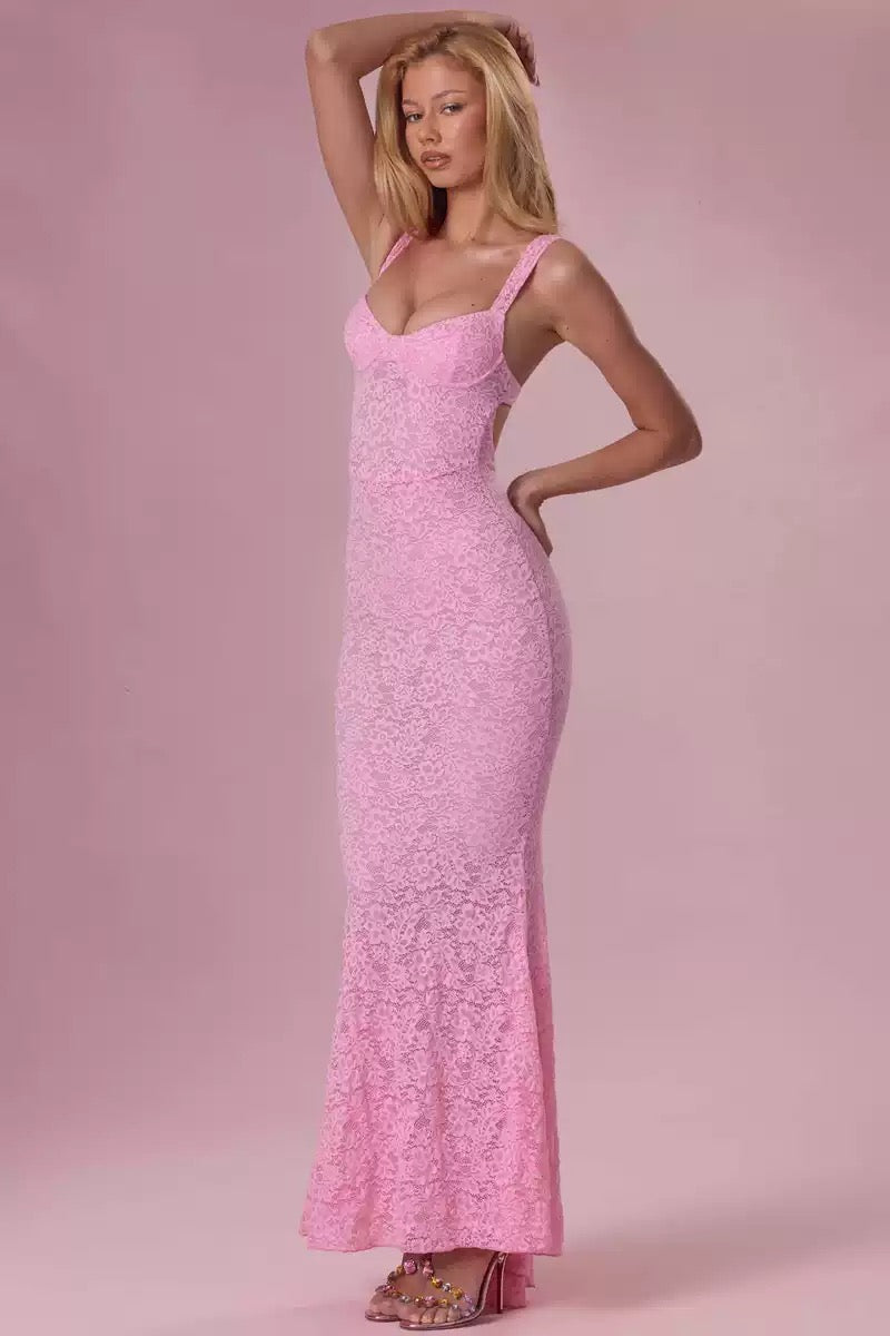 Lace Strap Mermaid Maxi Dress