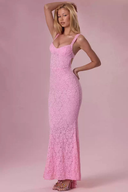 Lace Strap Mermaid Maxi Dress