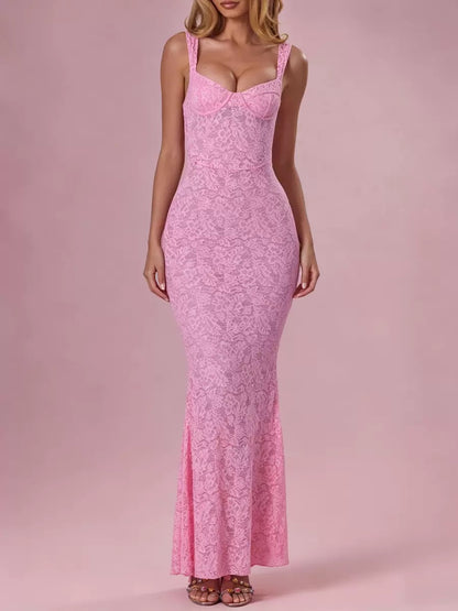 Lace Strap Mermaid Maxi Dress