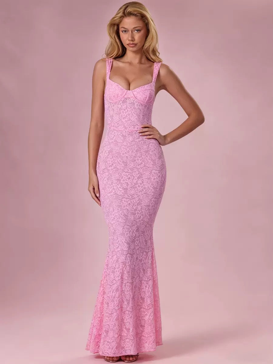 Lace Strap Mermaid Maxi Dress