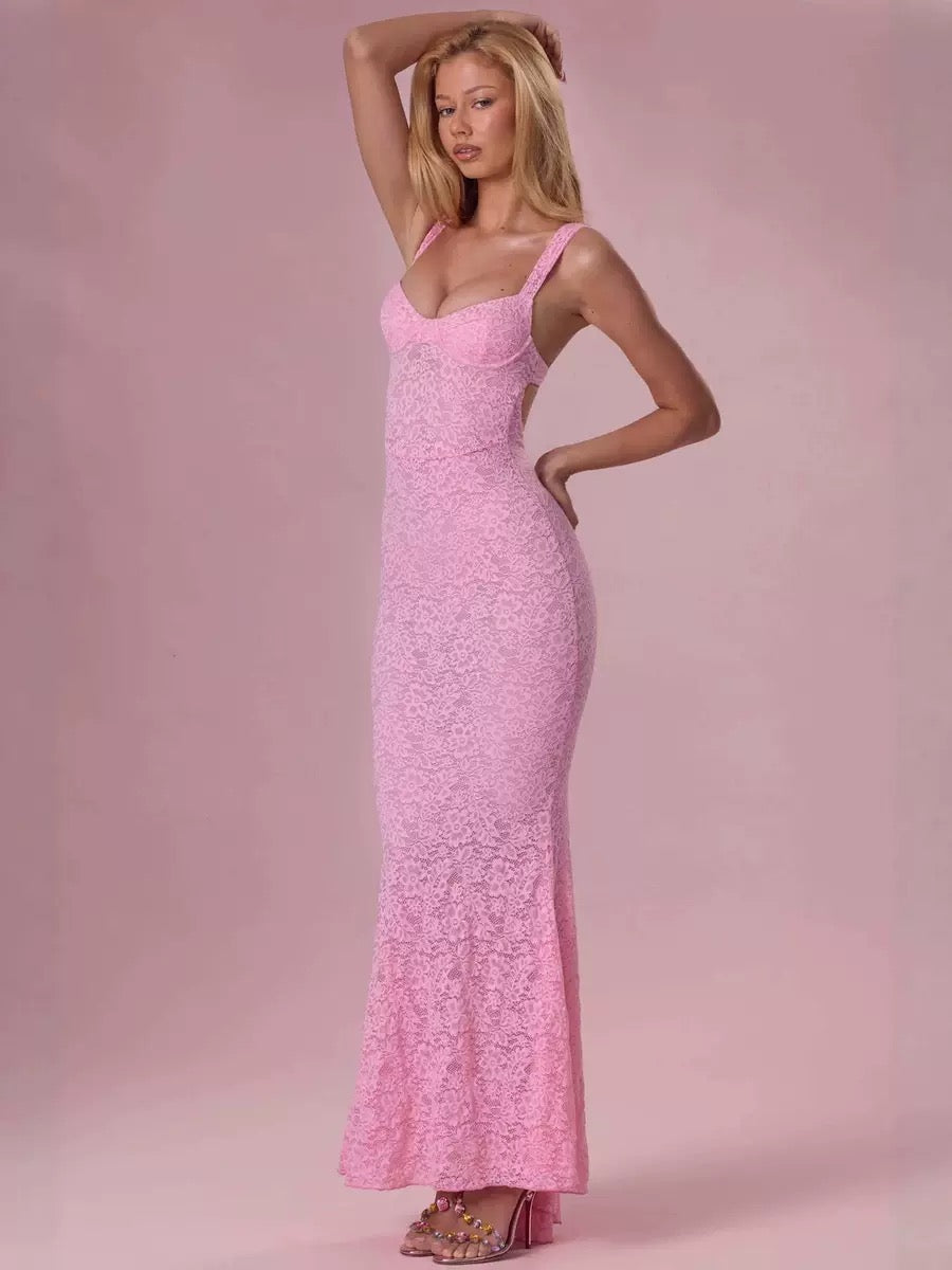 Lace Strap Mermaid Maxi Dress