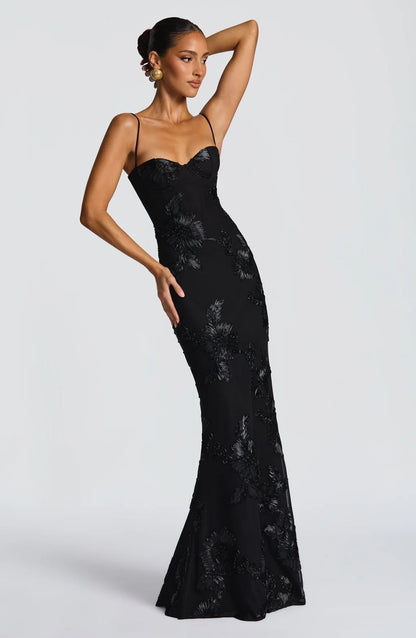 Aura 3D Floral Backless Maxi Dress