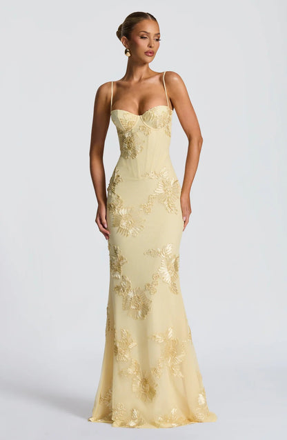 Aura 3D Floral Backless Maxi Dress