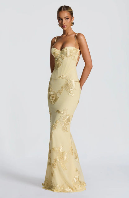 Aura 3D Floral Backless Maxi Dress