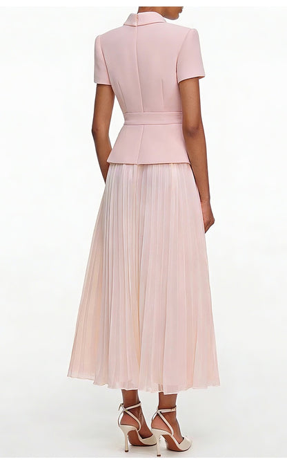 Chic Buttoned Blazer & Pleated Midi Skirt Set