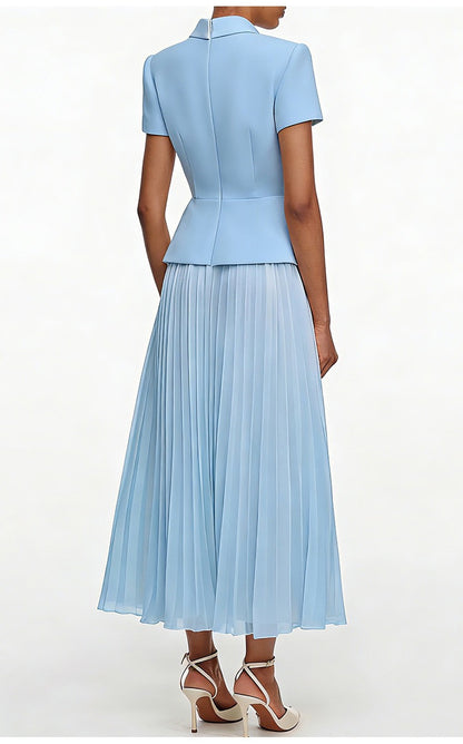 Chic Buttoned Blazer & Pleated Midi Skirt Set