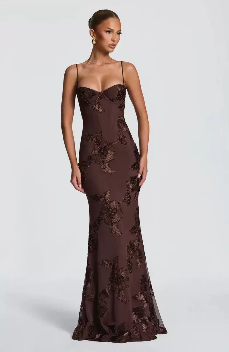 Aura 3D Floral Backless Maxi Dress