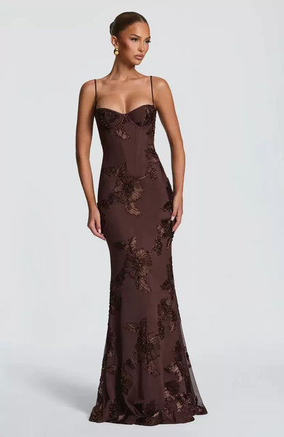 Aura 3D Floral Backless Maxi Dress