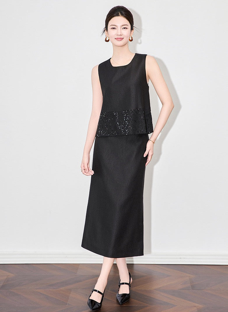 Élodie Sequin Embroidered Skirt Set