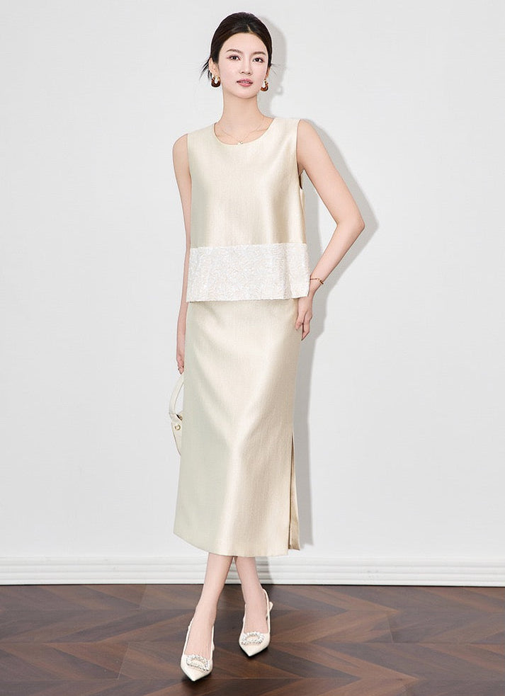 Élodie Sequin Embroidered Skirt Set