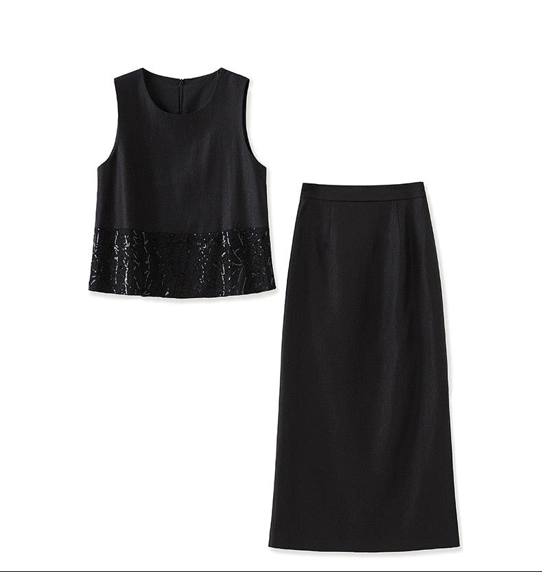 Élodie Sequin Embroidered Skirt Set