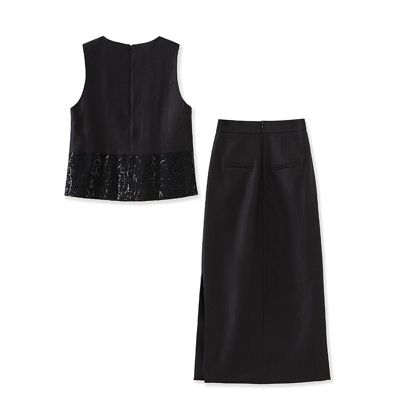 Élodie Sequin Embroidered Skirt Set