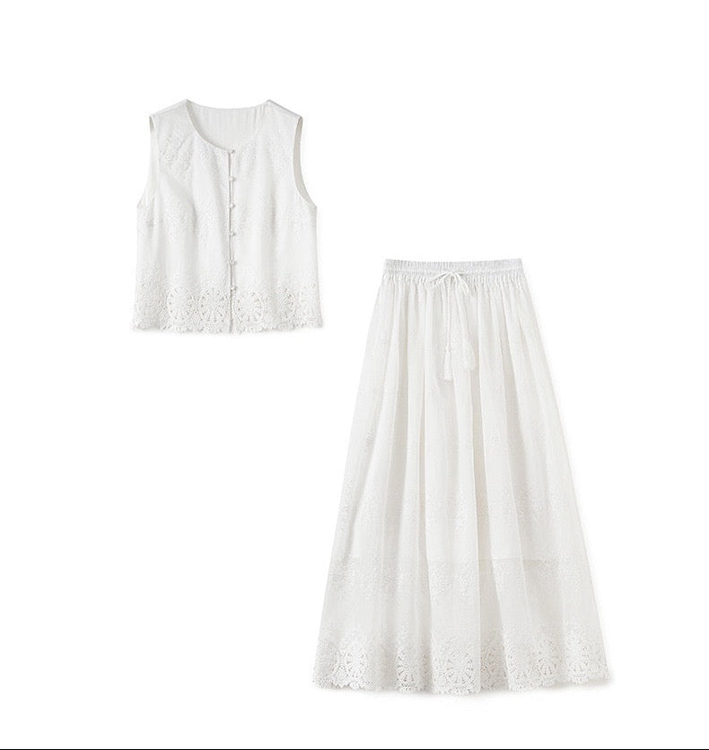 Élise Embroidered Tencel Two-Piece Skirt Set