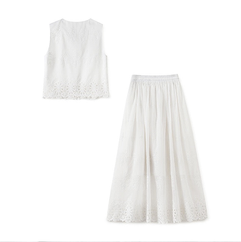 Élise Embroidered Tencel Two-Piece Skirt Set