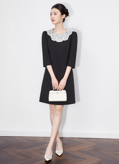 Vivienne Embellished Peter Pan Collar Midi Dress