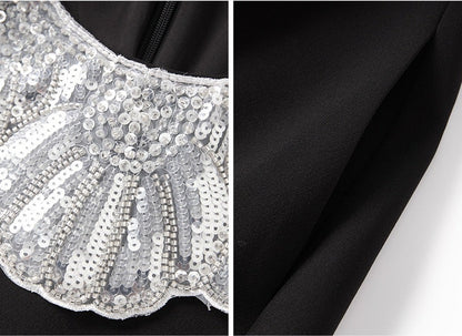Vivienne Embellished Peter Pan Collar Midi Dress