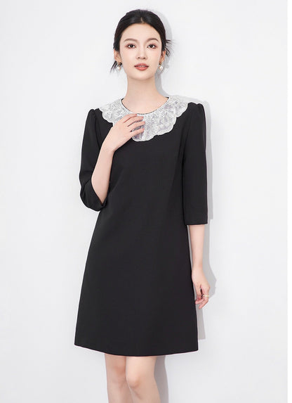 Vivienne Embellished Peter Pan Collar Midi Dress