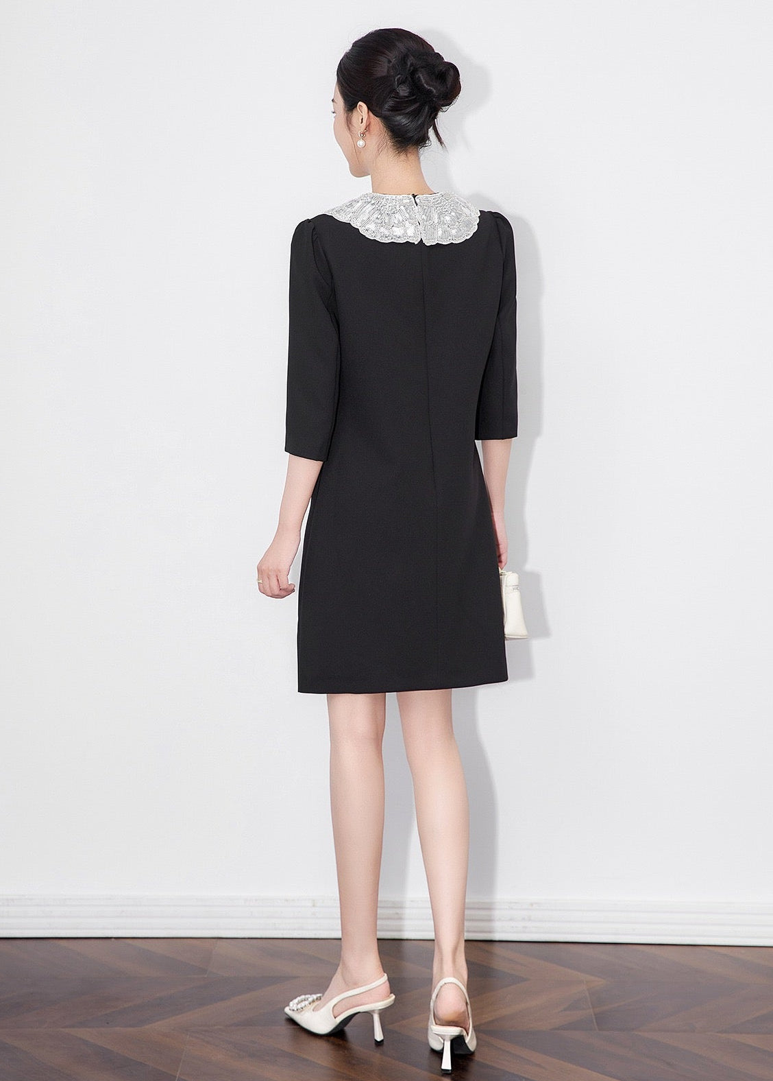 Vivienne Embellished Peter Pan Collar Midi Dress