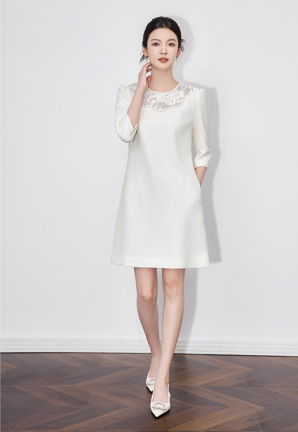 Vivienne Embellished Peter Pan Collar Midi Dress