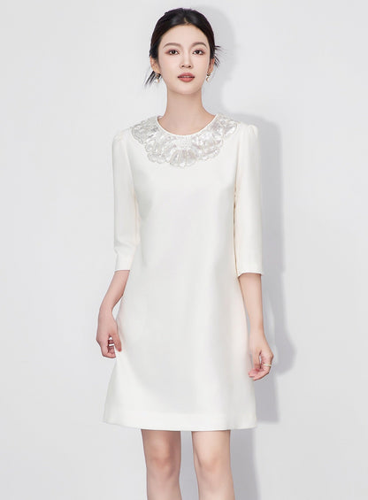 Vivienne Embellished Peter Pan Collar Midi Dress