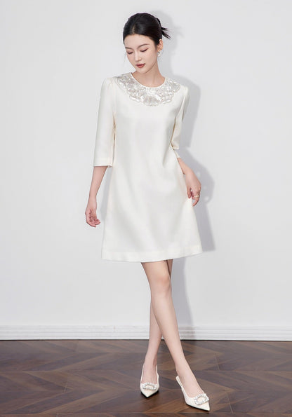 Vivienne Embellished Peter Pan Collar Midi Dress