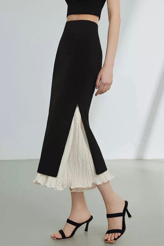 Elegant Stance Double-Layered Midi Skirt