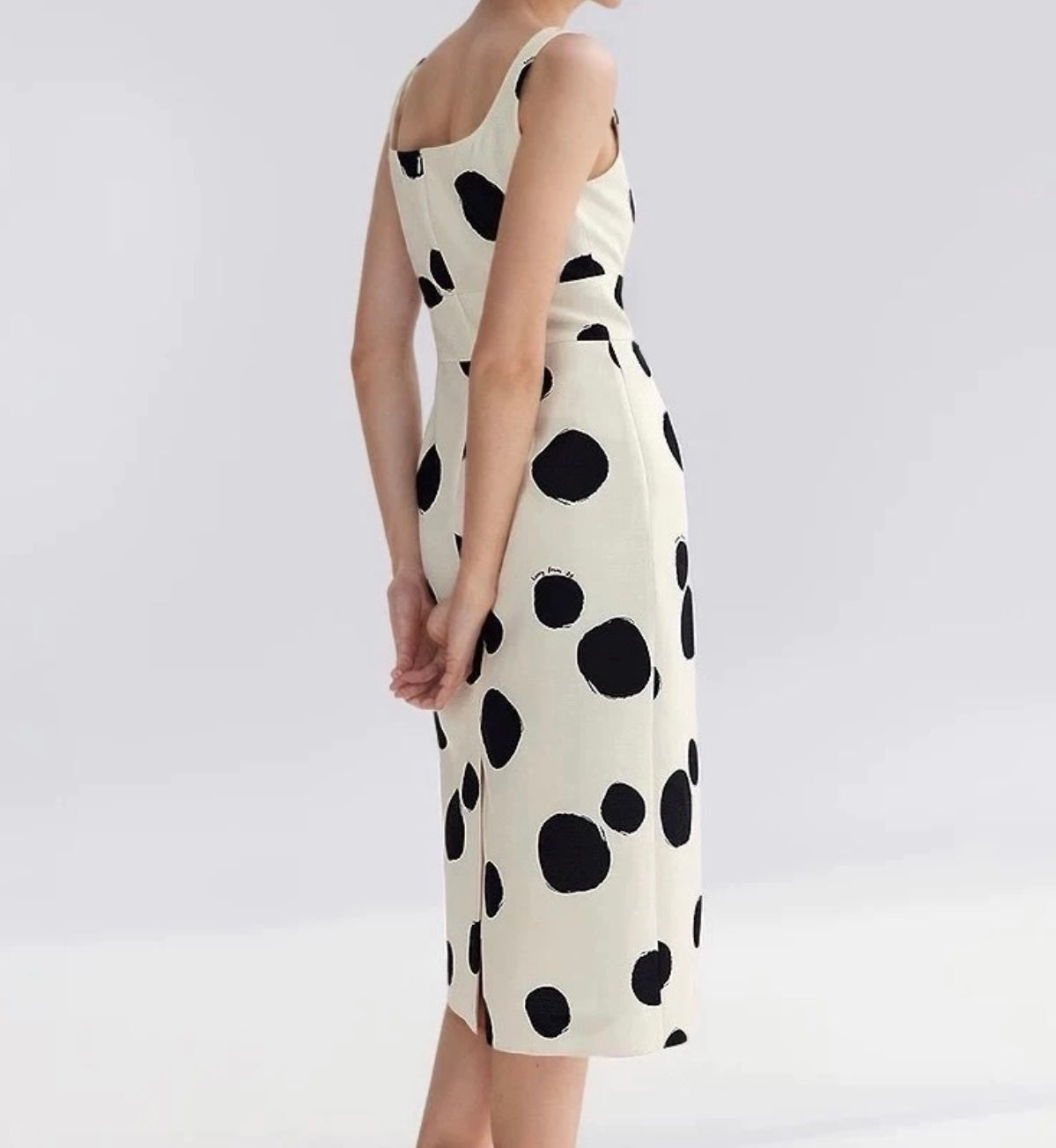 Square Neck Minimal Polka Dot Midi Dress