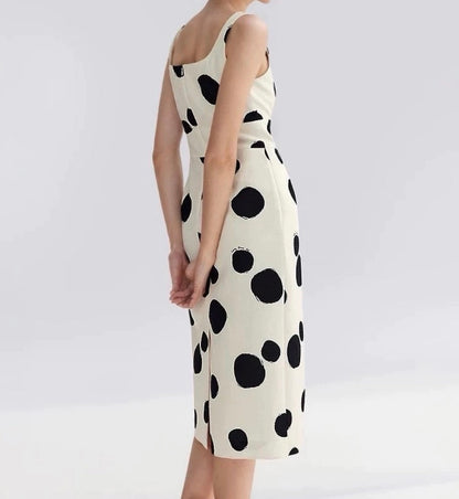 Square Neck Minimal Polka Dot Midi Dress