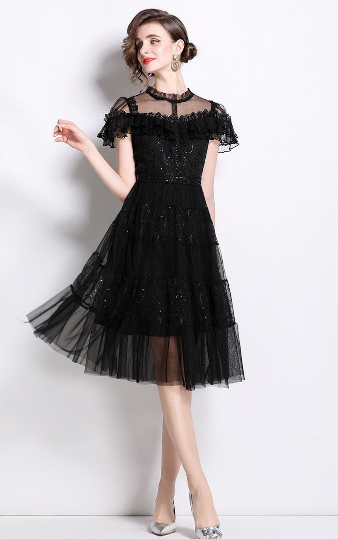 Élodie Mesh Panel Midi Dress