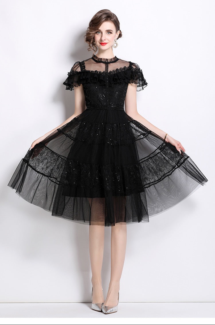 Élodie Mesh Panel Midi Dress