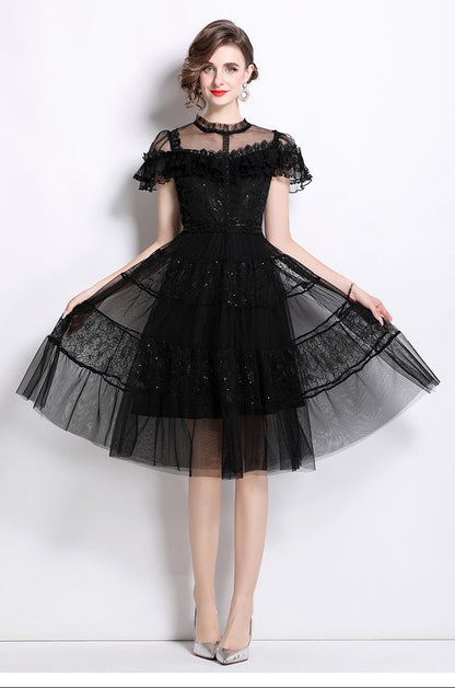 Élodie Mesh Panel Midi Dress