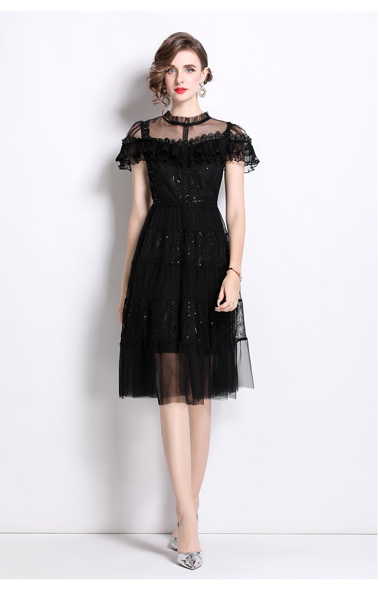 Élodie Mesh Panel Midi Dress