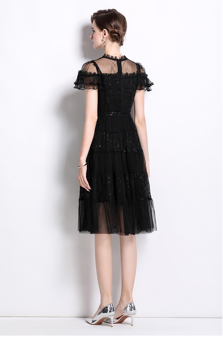 Élodie Mesh Panel Midi Dress