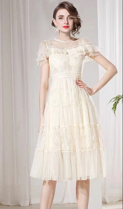 Élodie Mesh Panel Midi Dress