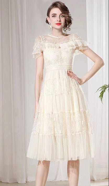 Élodie Mesh Panel Midi Dress