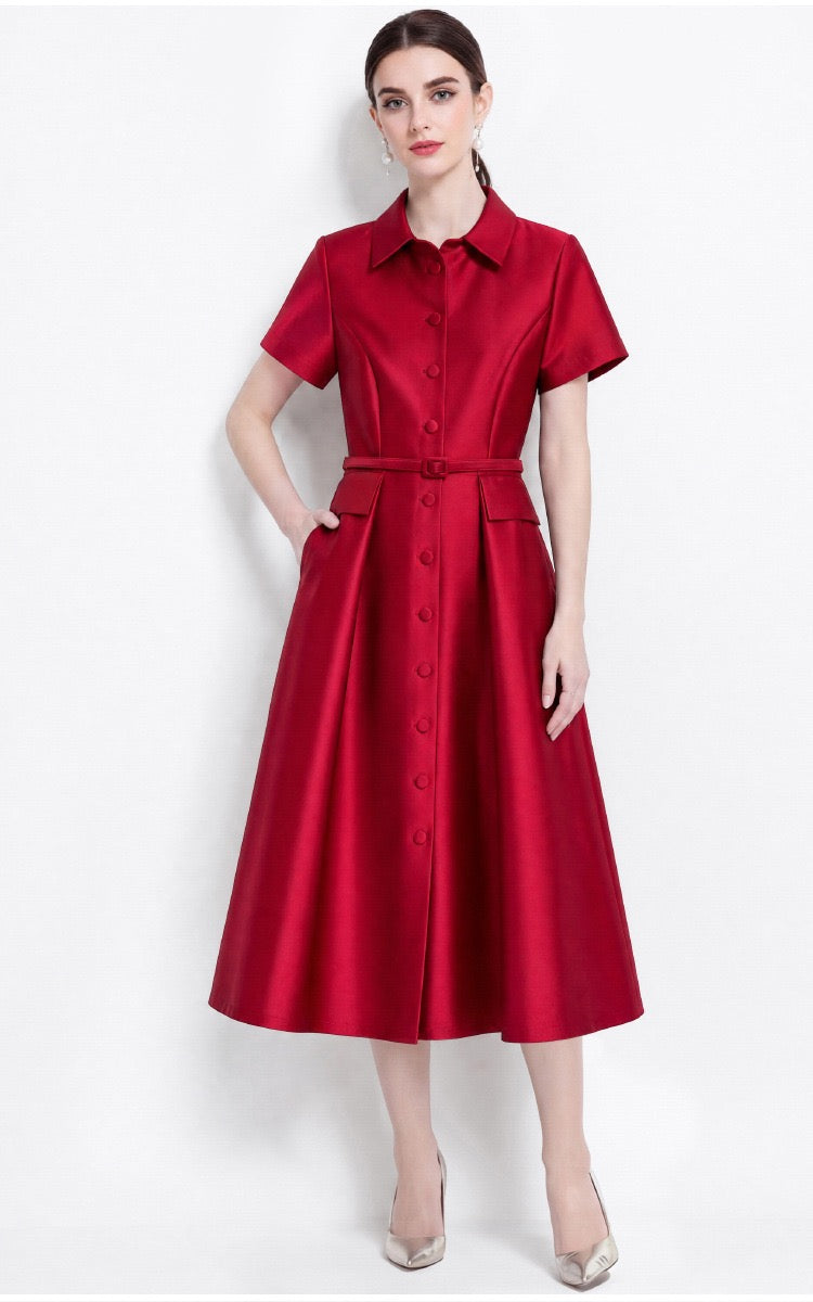 Mirelle Satin A-Line Midi Dress