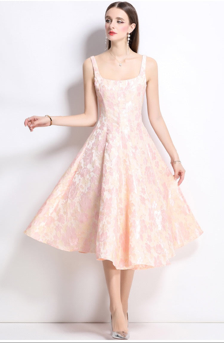 Mirevia Jacquard High-Waist Maxi Dress