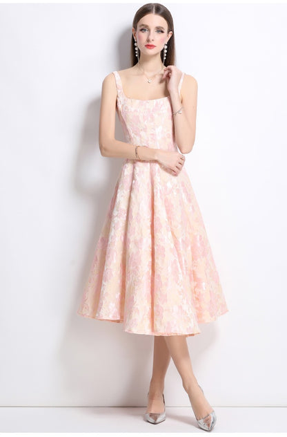 Mirevia Jacquard High-Waist Maxi Dress