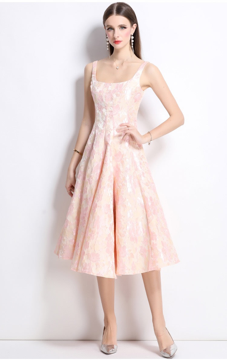 Mirevia Jacquard High-Waist Maxi Dress
