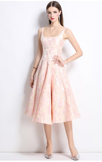 Mirevia Jacquard High-Waist Maxi Dress