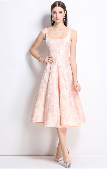Mirevia Jacquard High-Waist Maxi Dress