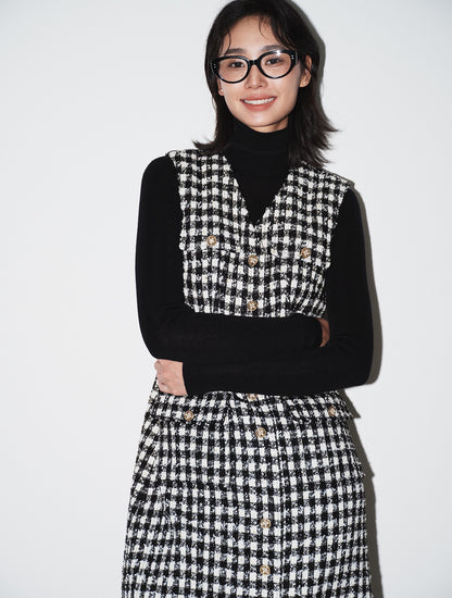 Elara Plaid V-Neck Midi Dress