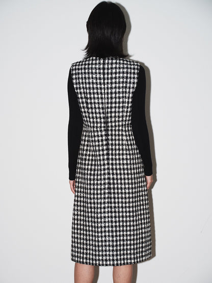 Elara Plaid V-Neck Midi Dress