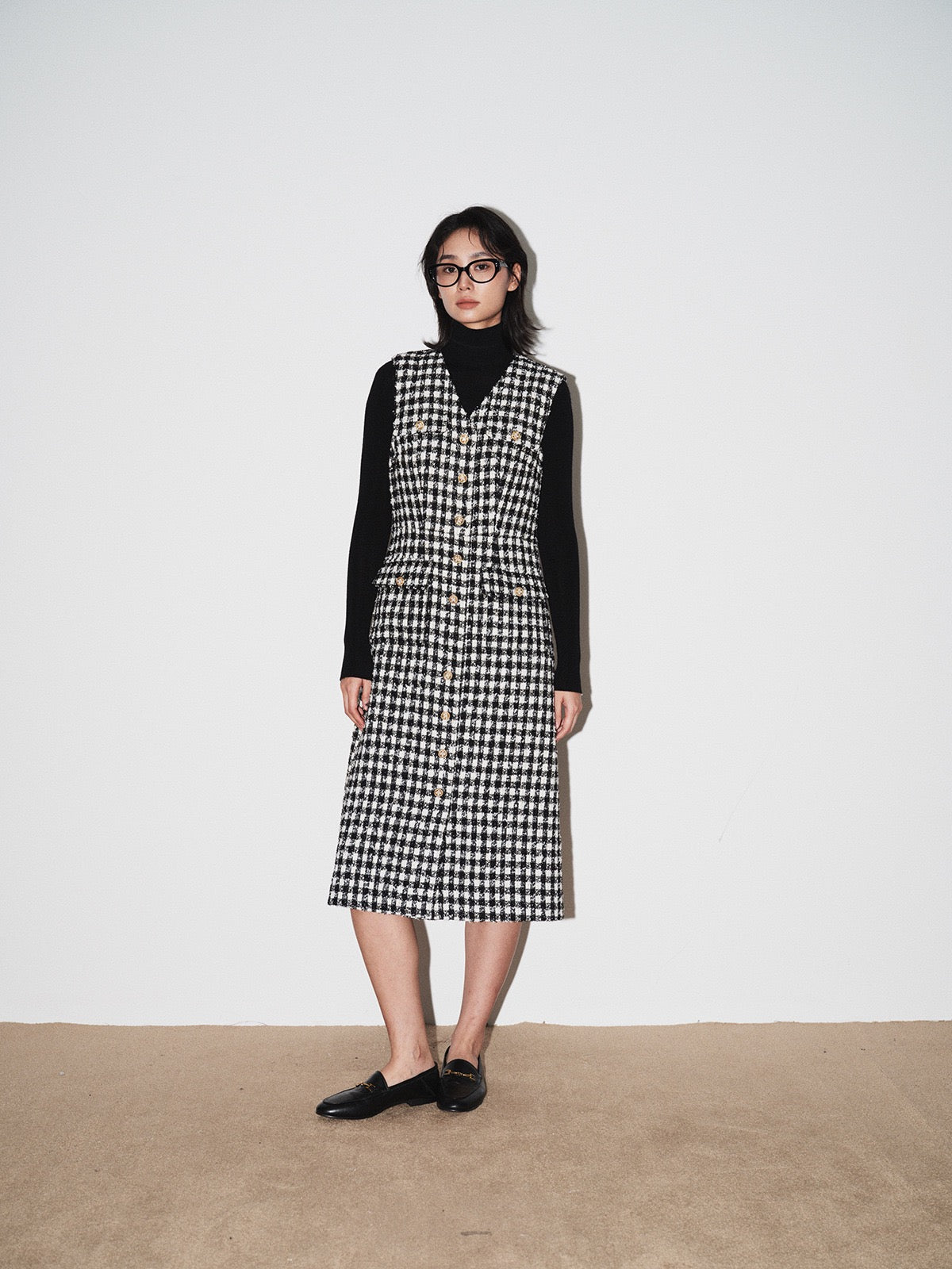 Elara Plaid V-Neck Midi Dress