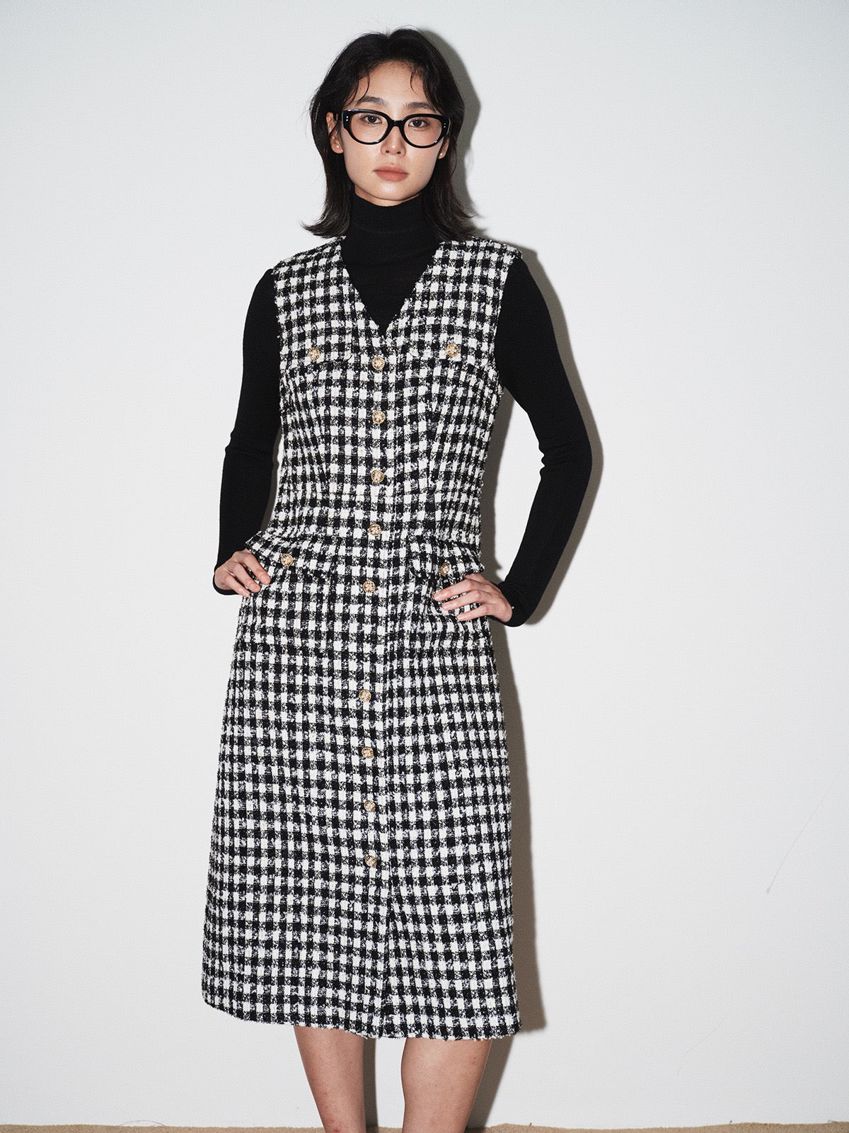 Elara Plaid V-Neck Midi Dress
