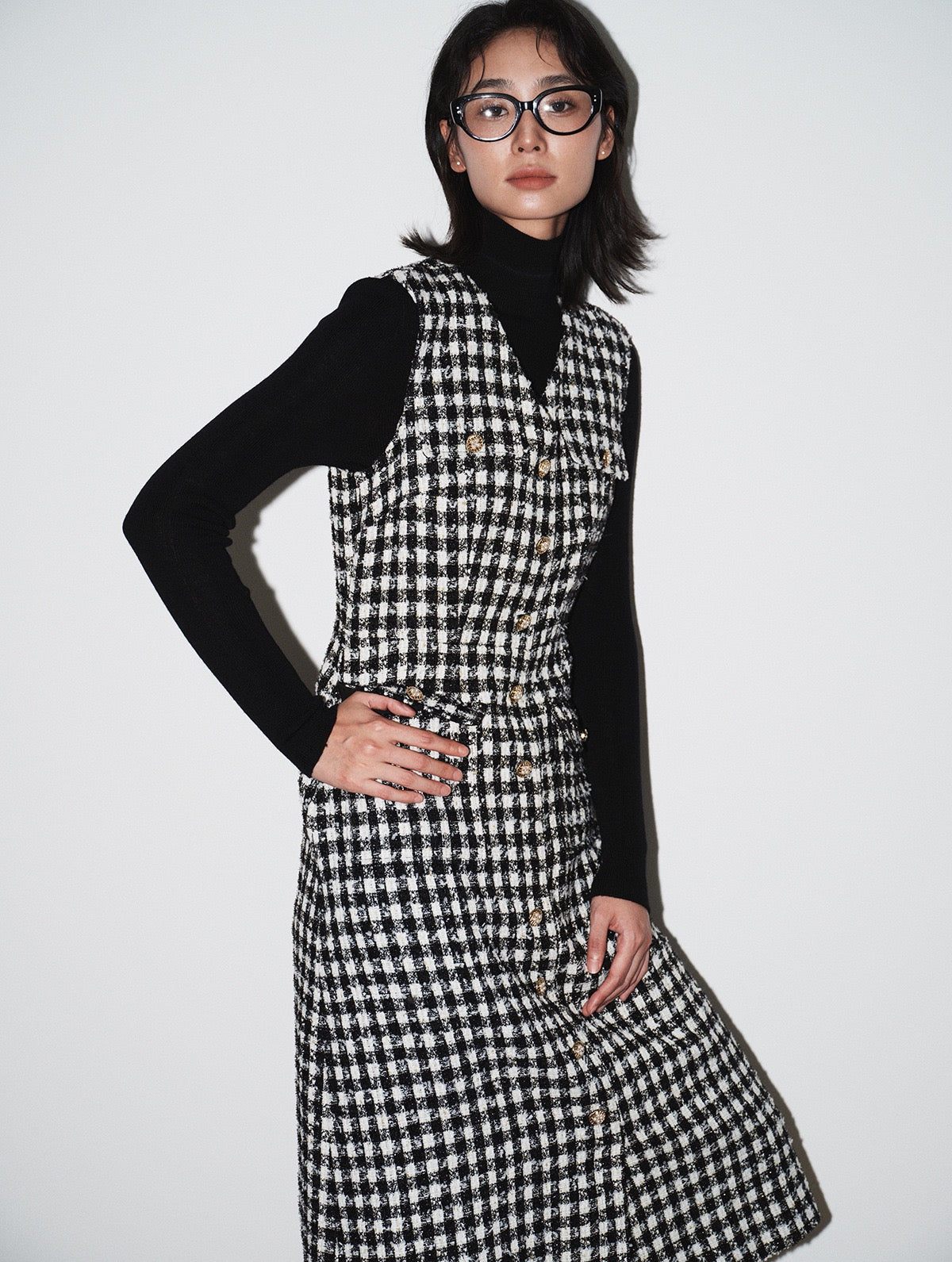 Elara Plaid V-Neck Midi Dress