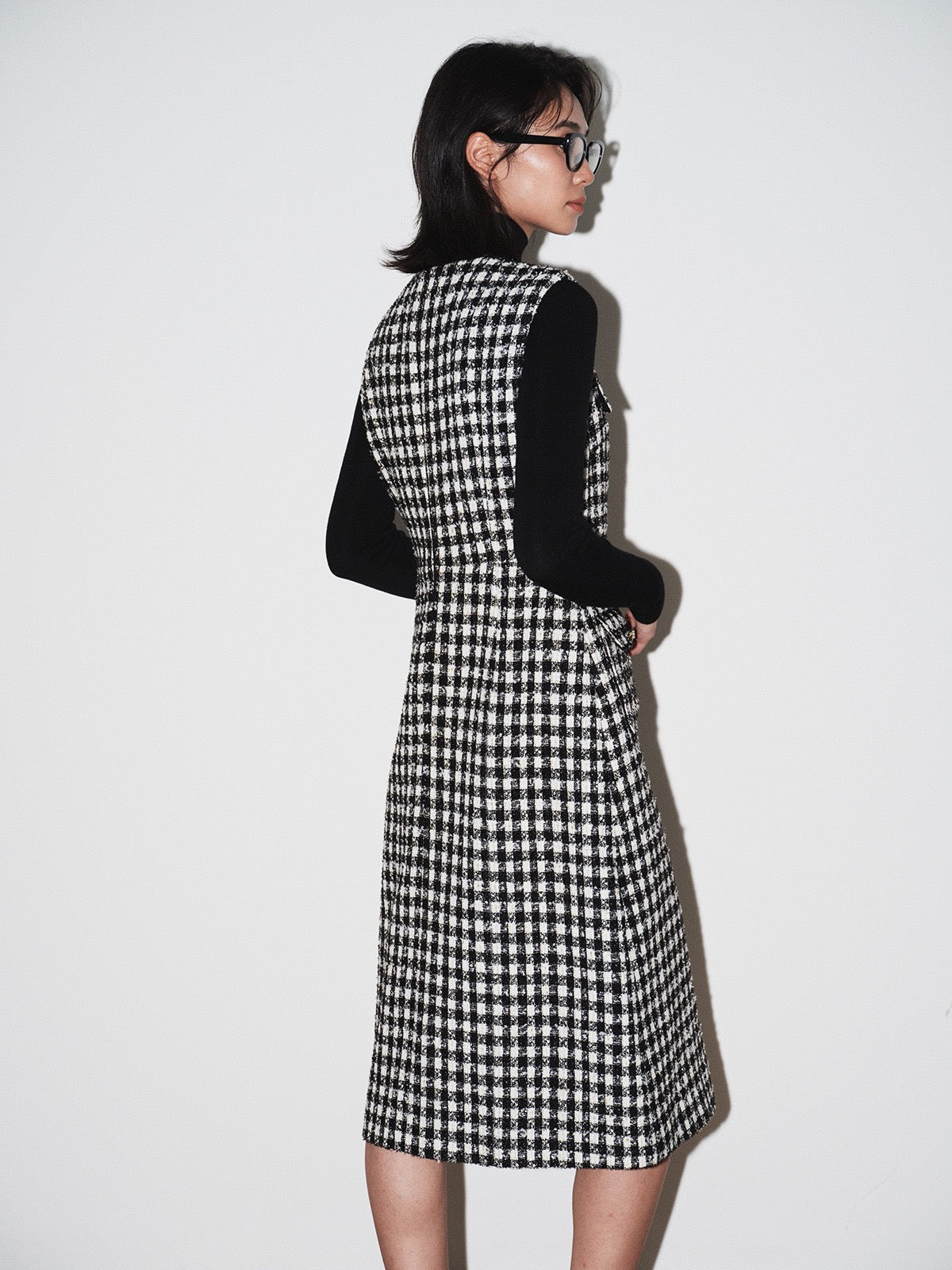 Elara Plaid V-Neck Midi Dress